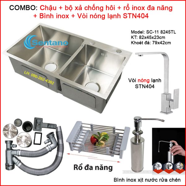 COMBO chậu rửa chén bát 2 ngăn-SENTANO 8245TL